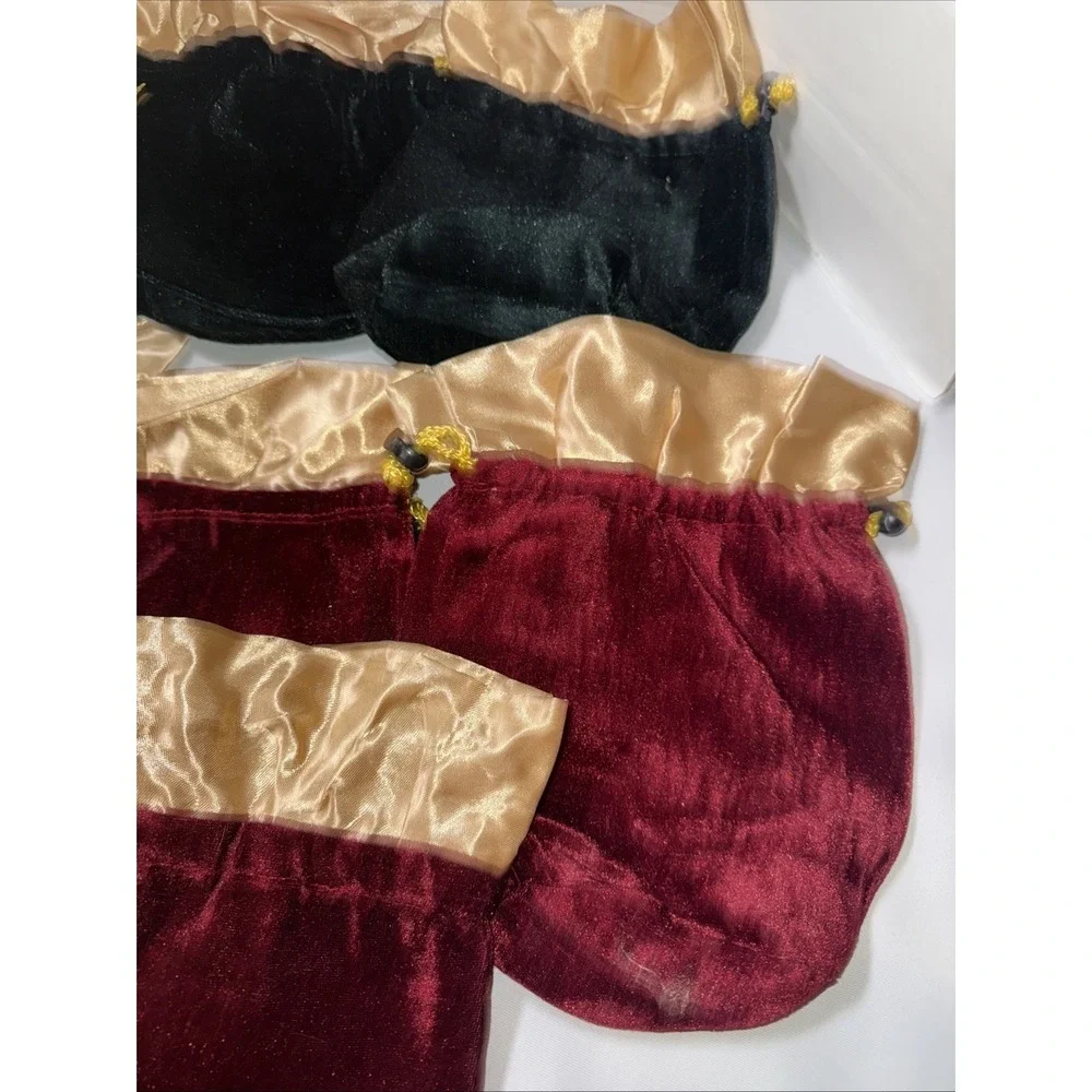 Velvet Drawstring Bags , Christmas House , Lot Of 10 , Satin Trim, Red And Green